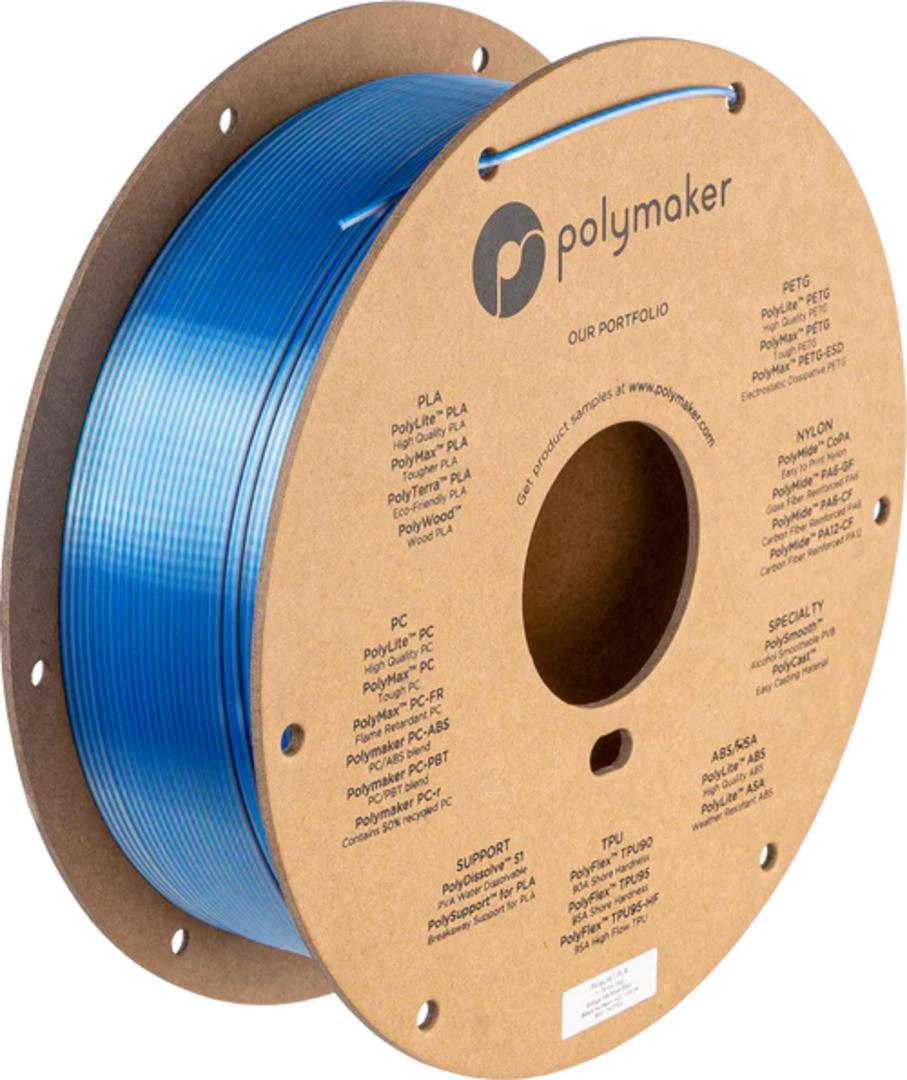 Filament POLYMAKER / PolyLite SILK PLA / STRIEBORNÁ-MODRÁ / 1,75mm / 1 kg