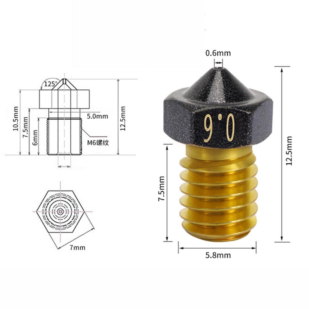 Mosadzná tryska E3D M6 - 1,0mm / 1,75mm - PTFE povrch