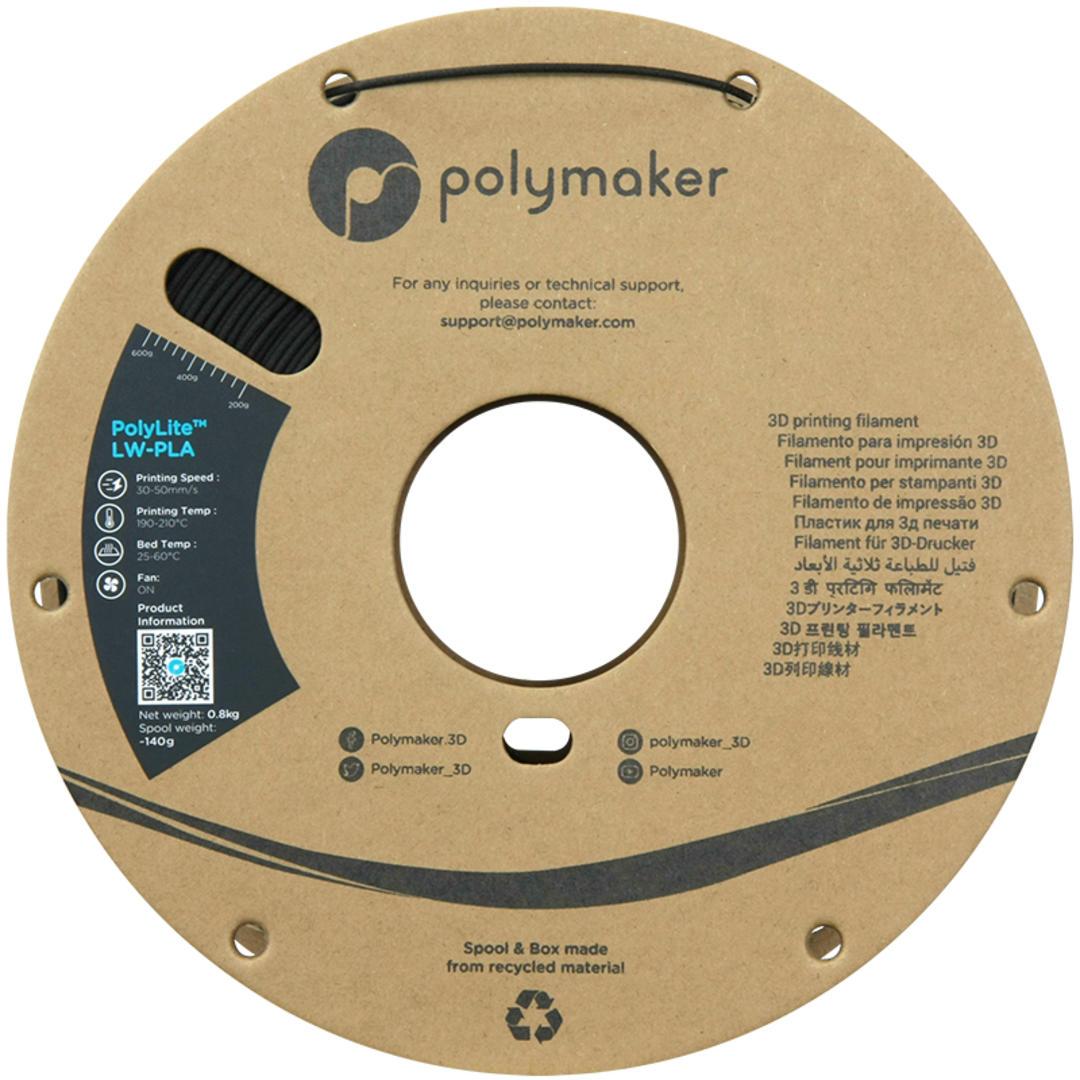 Filament POLYMAKER / PolyLite LW-PLA / ČIERNA / 1,75mm / 0,8 kg