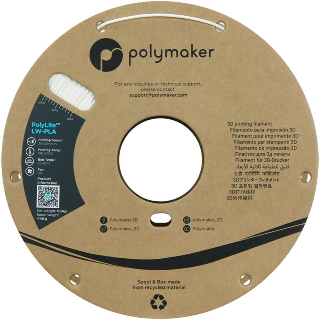 Filament POLYMAKER / PolyLite LW-PLA / Biela / 1,75mm / 0,8 kg