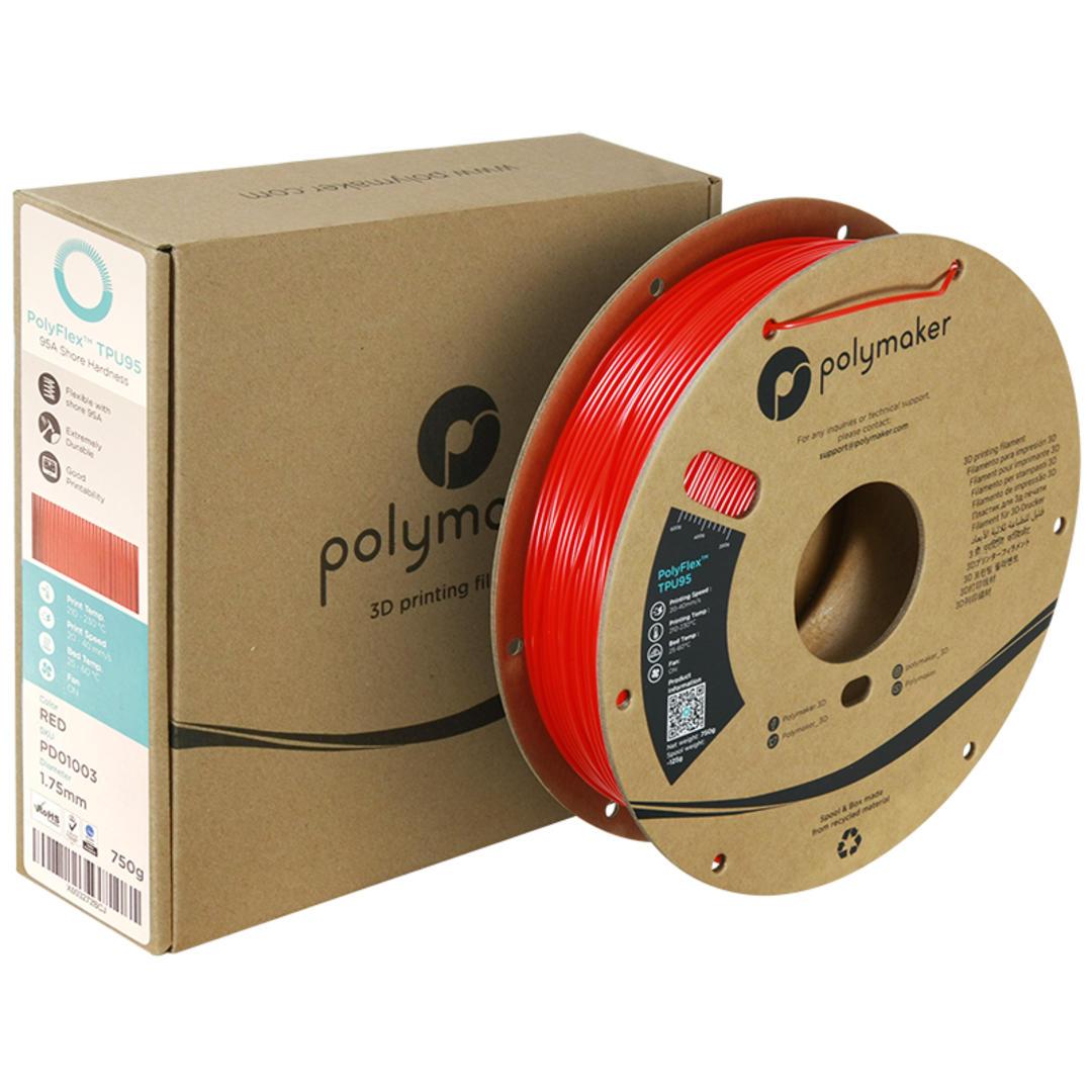 Filament POLYMAKER / POLYFLEX TPU 95A / ČERVENÁ / 1,75mm / 0,75 kg