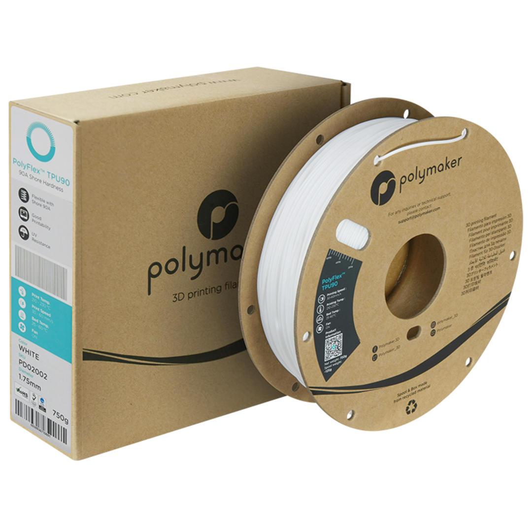 Filament POLYMAKER / POLYFLEX TPU 90A / BIELA / 1,75mm / 0,75 kg