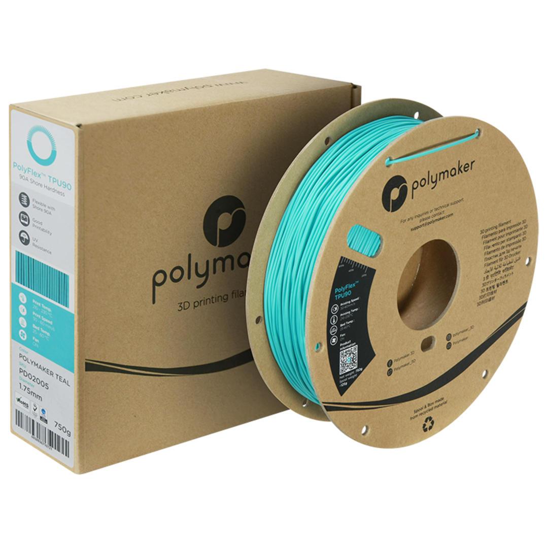 Filament POLYMAKER / POLYFLEX TPU 90A / MODROZELENÁ / 1,75mm / 0,75 kg