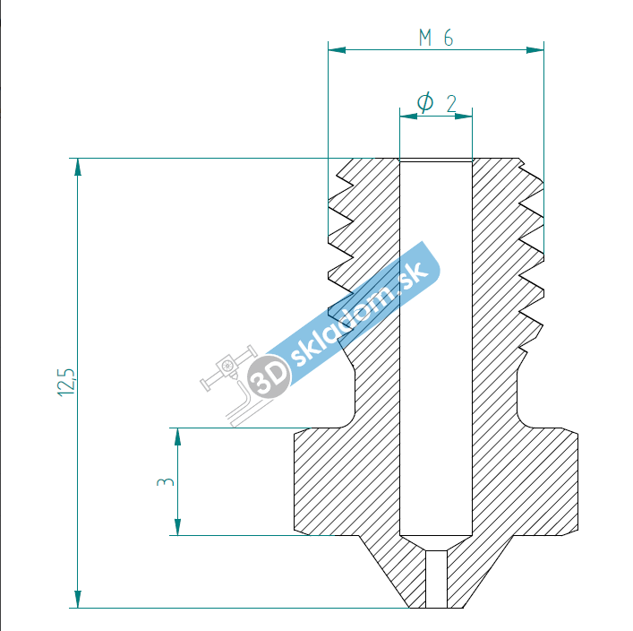 Mosadzná tryska E3D M6 - 0,25mm / 1,75mm - CZ výroba