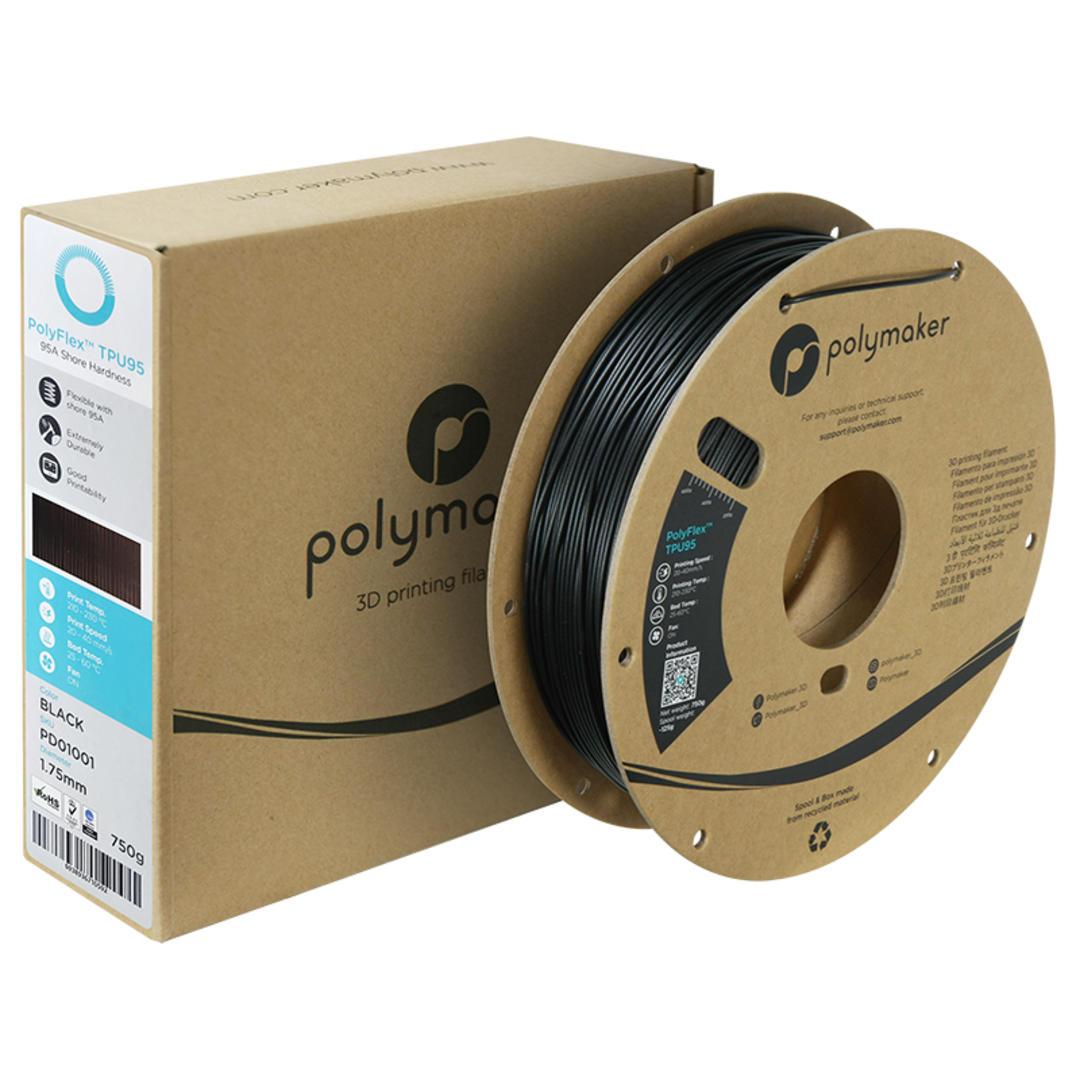 Filament POLYMAKER / POLYFLEX TPU 95A / ČIERNA / 1,75mm / 0,75 kg