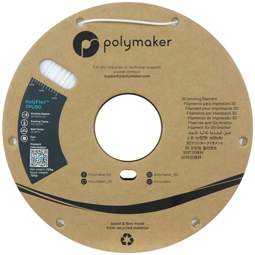 Filament POLYMAKER / POLYFLEX TPU 90A / BIELA / 1,75mm / 0,75 kg