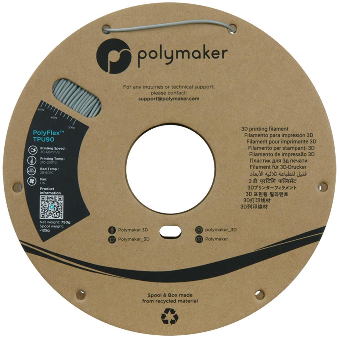 Filament POLYMAKER / POLYFLEX TPU 90A / ŠEDÁ / 1,75mm / 0,75 kg