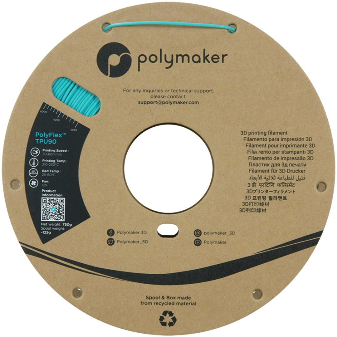 Filament POLYMAKER / POLYFLEX TPU 90A / MODROZELENÁ / 1,75mm / 0,75 kg
