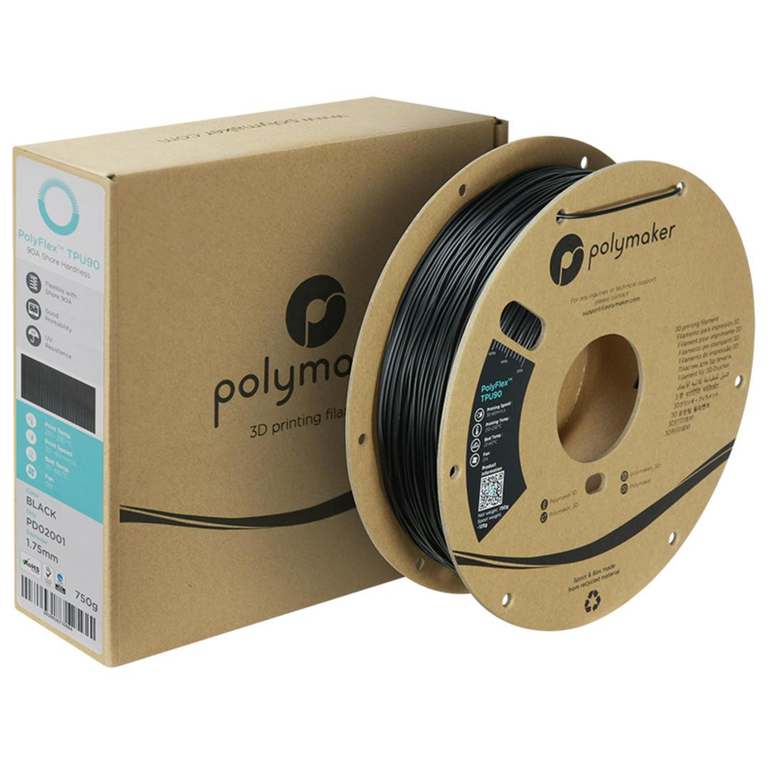 Filament POLYMAKER / POLYFLEX TPU 90A / ČIERNA / 1,75mm / 0,75 kg