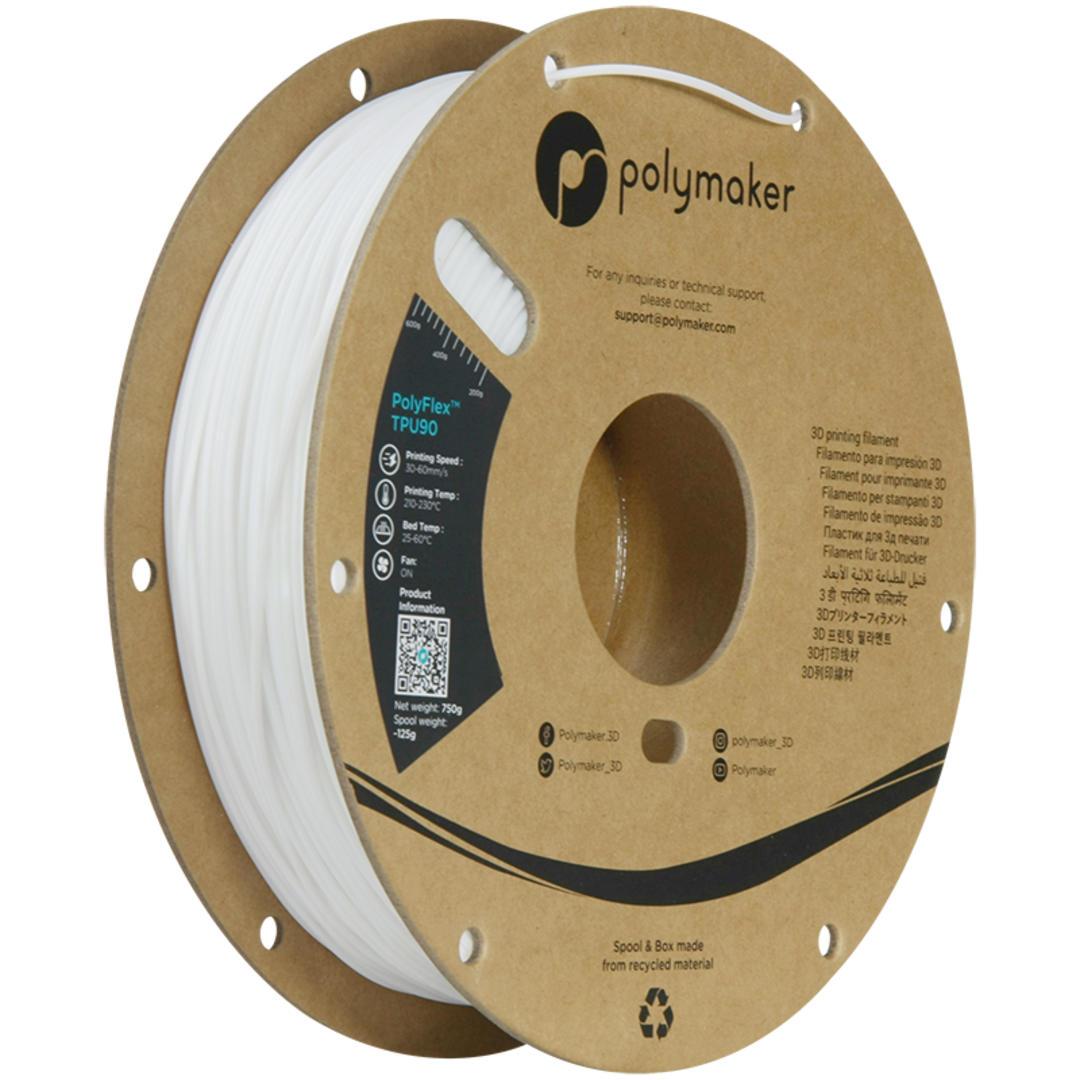 Filament POLYMAKER / POLYFLEX TPU 90A / BIELA / 1,75mm / 0,75 kg