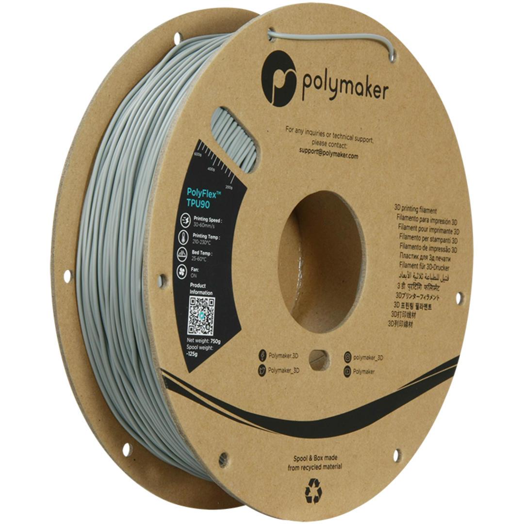 Filament POLYMAKER / POLYFLEX TPU 90A / ŠEDÁ / 1,75mm / 0,75 kg
