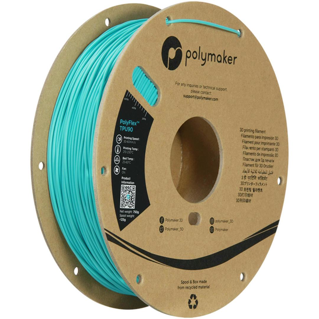 Filament POLYMAKER / POLYFLEX TPU 90A / MODROZELENÁ / 1,75mm / 0,75 kg